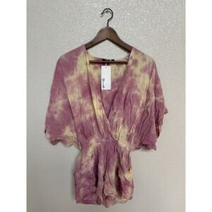 NWT Yana K tie dye pink rayon romper cover up vacation resort beach womens XS